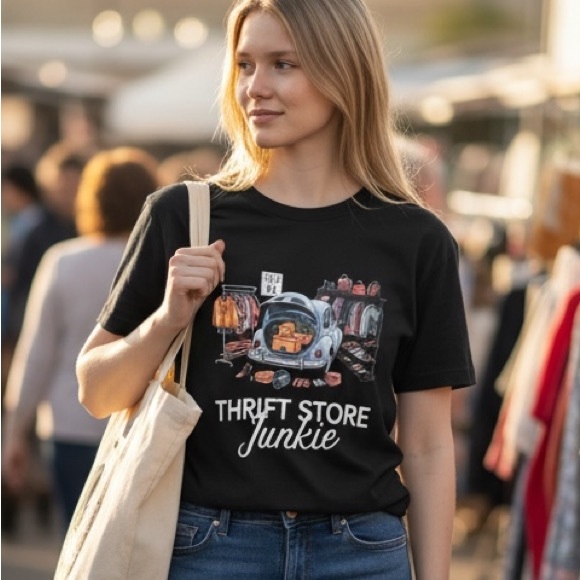 Tops - Thrift Store Junkie Black Graphic Tee